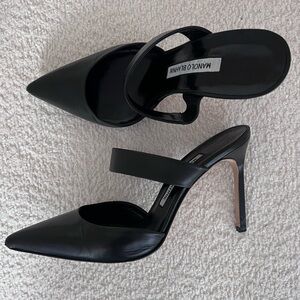 MANOLO BLAHNIK SUSA 105 Soft Black Leather Mules Heels Pumps Size 38 US 8 $780
